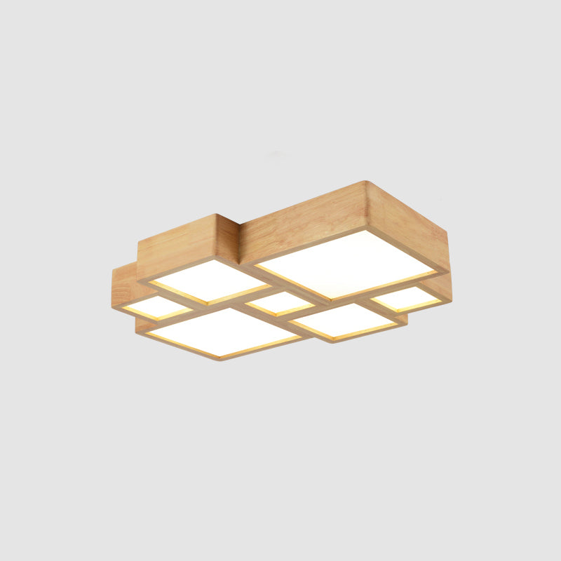 Splicing Squares LED Flush Mount Nordic Wooden Living Room Flushmount Ceiling Light in Beige Clearhalo 'Ceiling Lights' 'Close To Ceiling Lights' 'Close to ceiling' 'Flush mount' Lighting' 2038561