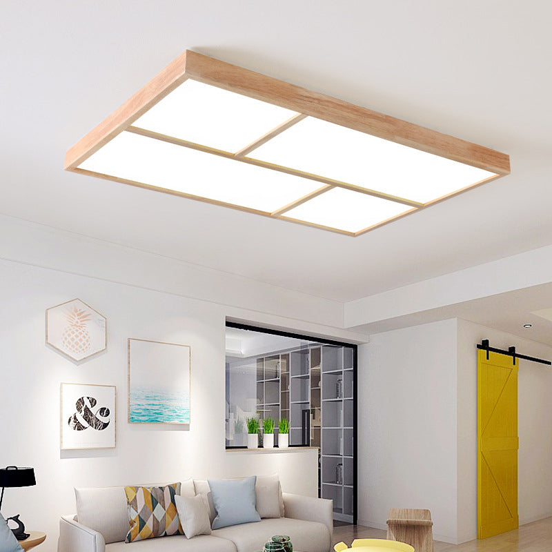 Geometric Splicing Wooden Flush Mount Light Simple Beige LED Ceiling Light Flush Mount for Living Room Wood Rectangle Clearhalo 'Ceiling Lights' 'Close To Ceiling Lights' 'Close to ceiling' 'Flush mount' Lighting' 2038562