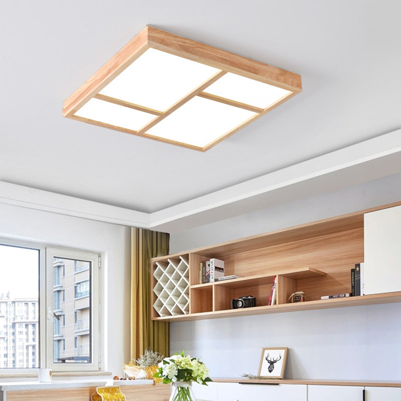 Geometric Splicing Wooden Flush Mount Light Simple Beige LED Ceiling Light Flush Mount for Living Room Wood Square Clearhalo 'Ceiling Lights' 'Close To Ceiling Lights' 'Close to ceiling' 'Flush mount' Lighting' 2038565