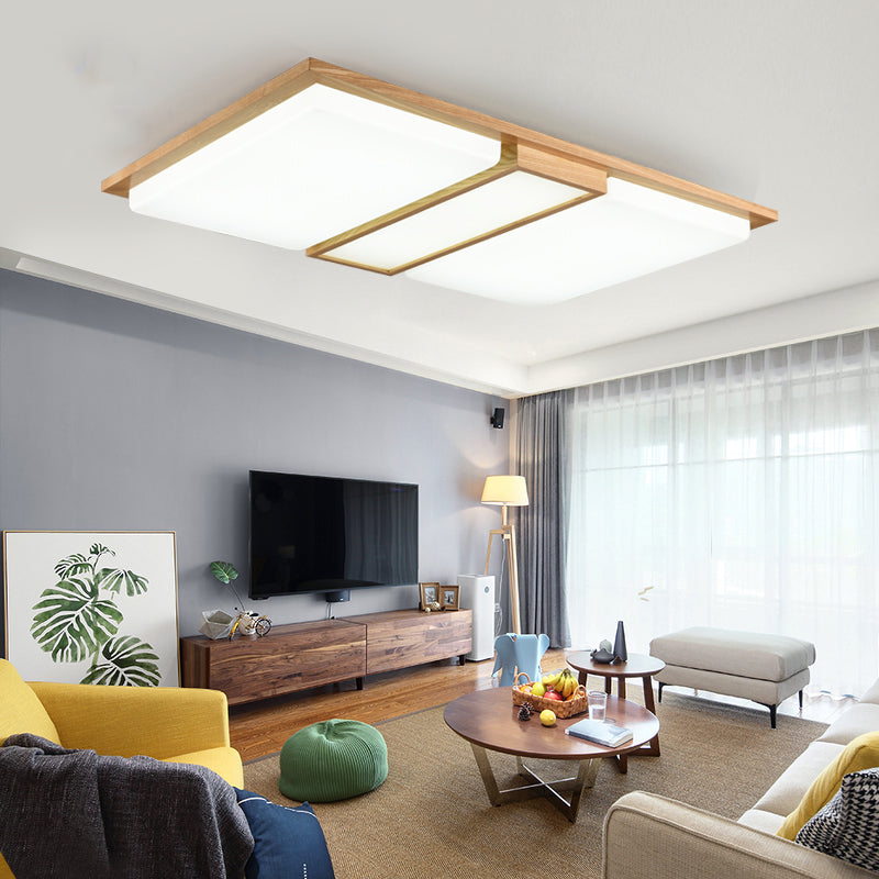 Splicing Rectangles LED Flush Mount Simple Wooden Living Room Flushmount Ceiling Light in Beige Clearhalo 'Ceiling Lights' 'Close To Ceiling Lights' 'Close to ceiling' 'Flush mount' Lighting' 2038579