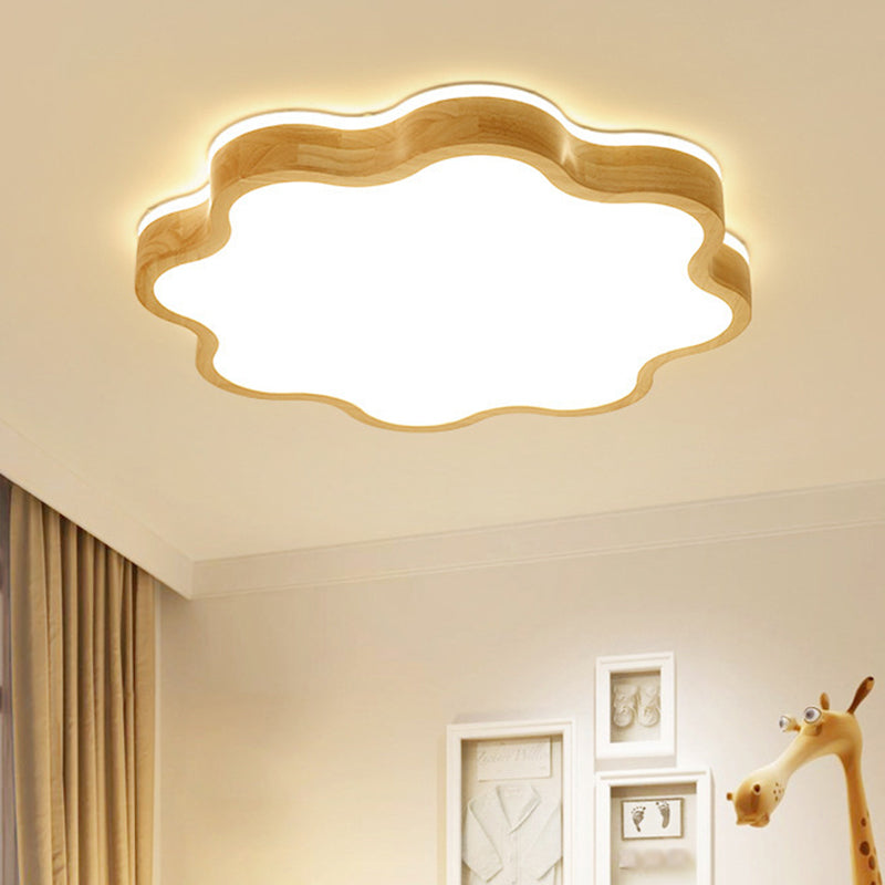 Flower Shaped Wooden Flush Mount Light Simple Beige LED Flushmount Lighting for Bedroom Clearhalo 'Ceiling Lights' 'Close To Ceiling Lights' 'Close to ceiling' 'Flush mount' Lighting' 2038607