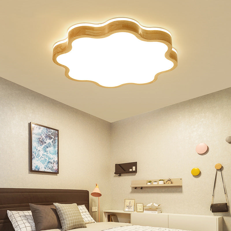 Flower Shaped Wooden Flush Mount Light Simple Beige LED Flushmount Lighting for Bedroom Clearhalo 'Ceiling Lights' 'Close To Ceiling Lights' 'Close to ceiling' 'Flush mount' Lighting' 2038608