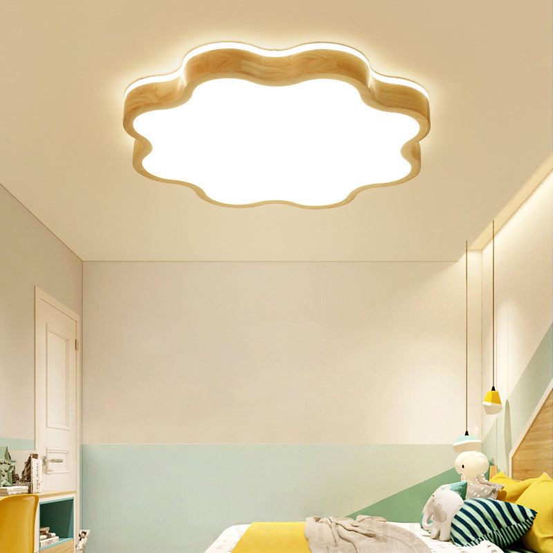 Flower Shaped Wooden Flush Mount Light Simple Beige LED Flushmount Lighting for Bedroom Clearhalo 'Ceiling Lights' 'Close To Ceiling Lights' 'Close to ceiling' 'Flush mount' Lighting' 2038609