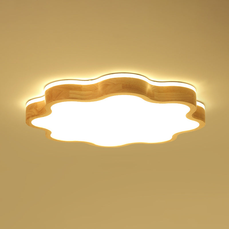 Flower Shaped Wooden Flush Mount Light Simple Beige LED Flushmount Lighting for Bedroom Clearhalo 'Ceiling Lights' 'Close To Ceiling Lights' 'Close to ceiling' 'Flush mount' Lighting' 2038611