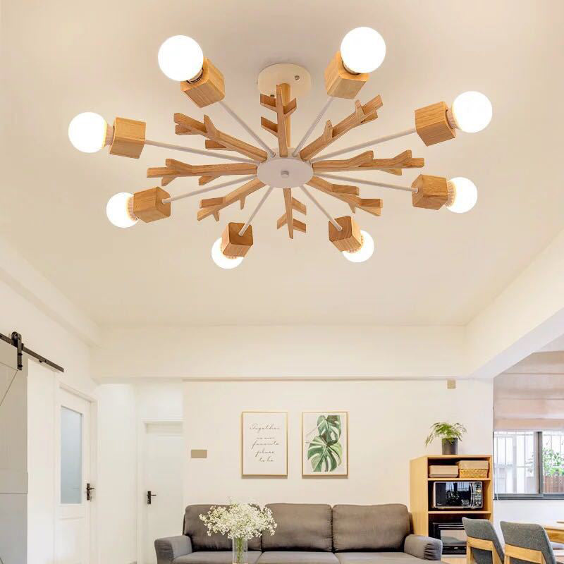 Branches Wooden Semi Flush Mount Light Nordic Beige LED Ceiling Light Flush Mount for Bedroom Clearhalo 'Ceiling Lights' 'Close To Ceiling Lights' 'Close to ceiling' 'Flush mount' Lighting' 2038619