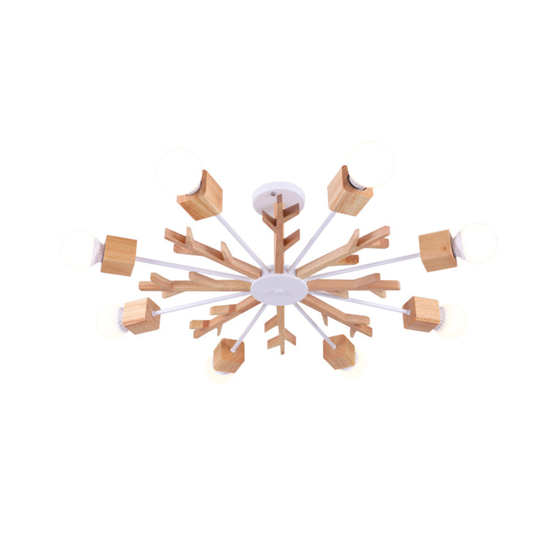 Branches Wooden Semi Flush Mount Light Nordic Beige LED Ceiling Light Flush Mount for Bedroom Clearhalo 'Ceiling Lights' 'Close To Ceiling Lights' 'Close to ceiling' 'Flush mount' Lighting' 2038620