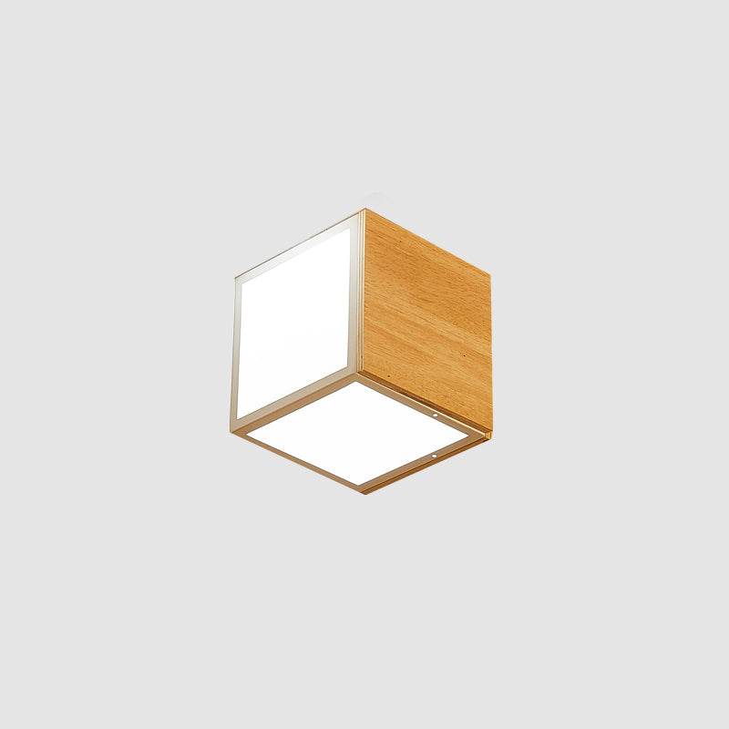 Cube Flush Ceiling Light Modern Wooden Beige Flush Mount Lighting Fixture for Bedroom Clearhalo 'Ceiling Lights' 'Close To Ceiling Lights' 'Close to ceiling' 'Flush mount' Lighting' 2038655