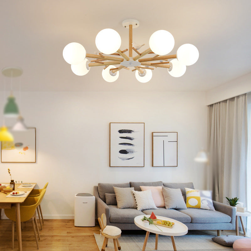 Branch Chandelier Light Modern Wooden LED Beige Hanging Ceiling Light for Living Room 8 Wood A Clearhalo 'Carpenter Chandeliers' 'Ceiling Lights' 'Chandeliers' 'Industrial' 'Modern Chandeliers' 'Modern' Lighting' 2038665