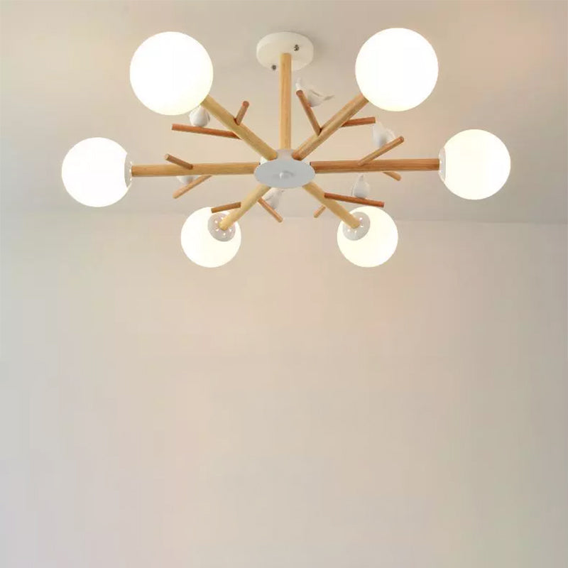 Branch Chandelier Light Modern Wooden LED Beige Hanging Ceiling Light for Living Room 6 Wood A Clearhalo 'Carpenter Chandeliers' 'Ceiling Lights' 'Chandeliers' 'Industrial' 'Modern Chandeliers' 'Modern' Lighting' 2038670