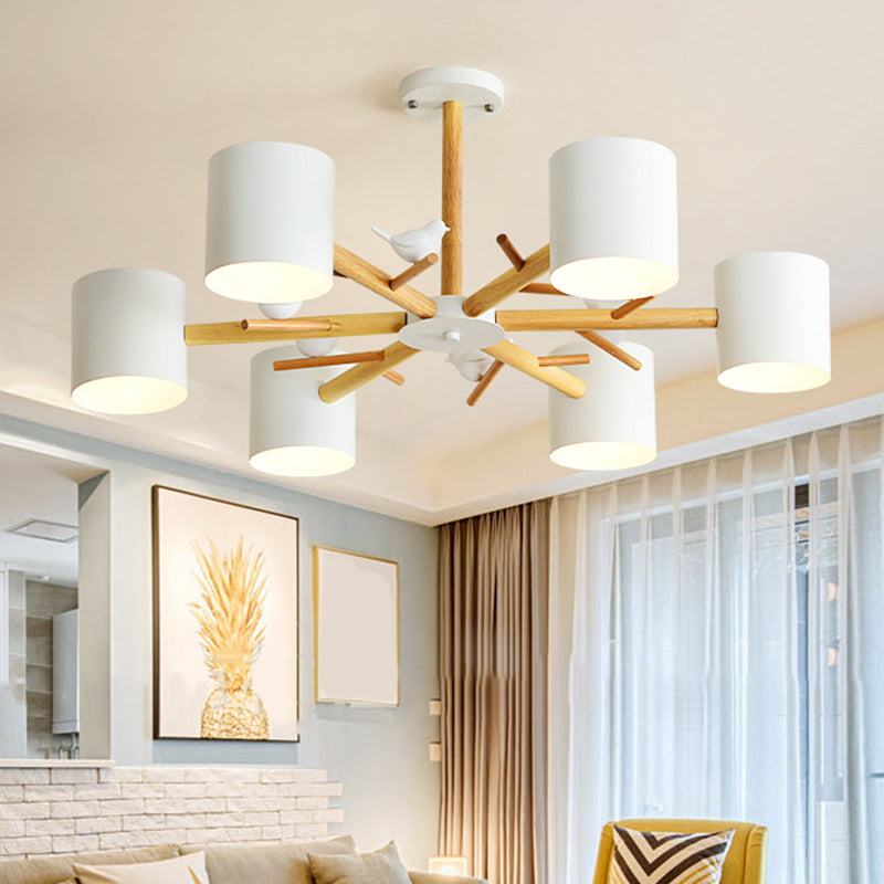 Branch Chandelier Light Modern Wooden LED Beige Hanging Ceiling Light for Living Room 6 Wood B Clearhalo 'Carpenter Chandeliers' 'Ceiling Lights' 'Chandeliers' 'Industrial' 'Modern Chandeliers' 'Modern' Lighting' 2038671