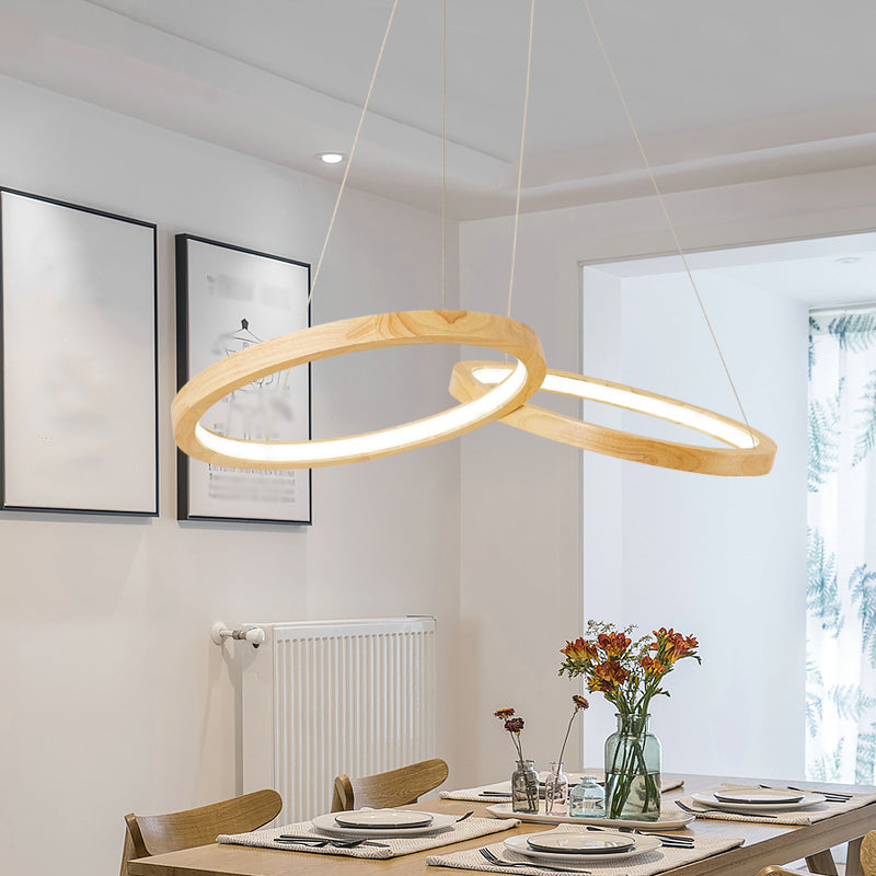 Ring Shaped Wooden Chandelier Light Modern LED Beige Hanging Ceiling Light for Dining Room Clearhalo 'Carpenter Chandeliers' 'Ceiling Lights' 'Chandeliers' 'Industrial' 'Modern Chandeliers' 'Modern' Lighting' 2038707