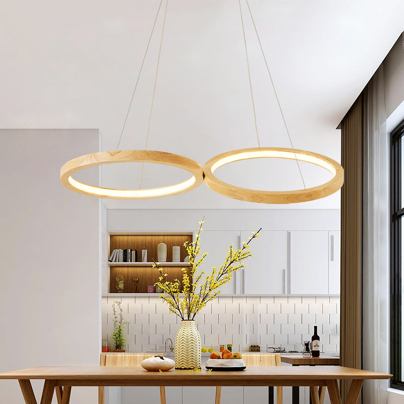 Ring Shaped Wooden Chandelier Light Modern LED Beige Hanging Ceiling Light for Dining Room Clearhalo 'Carpenter Chandeliers' 'Ceiling Lights' 'Chandeliers' 'Industrial' 'Modern Chandeliers' 'Modern' Lighting' 2038708