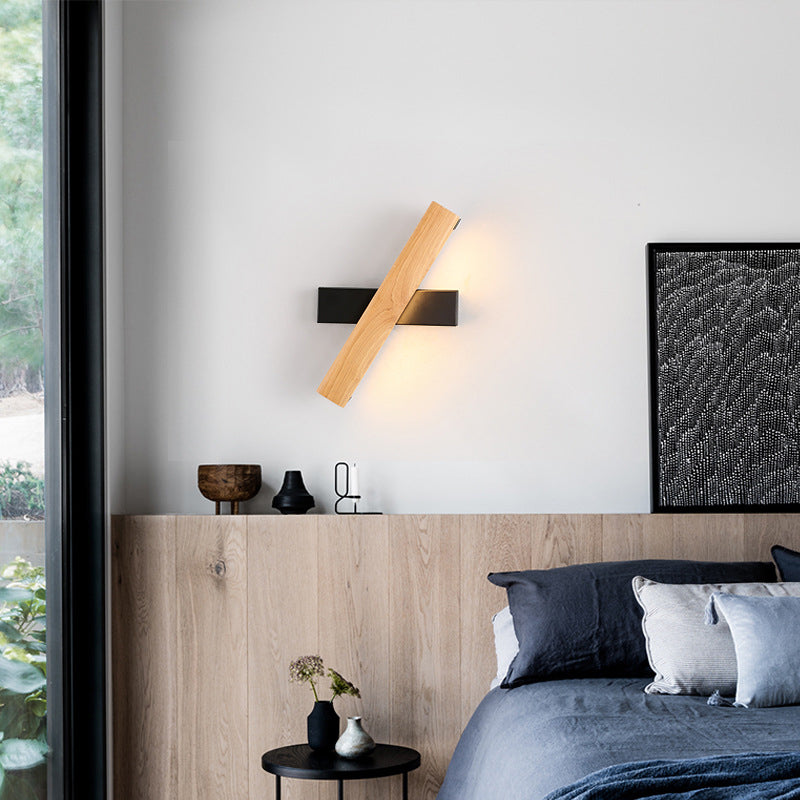 Linear Reading Wall Light Modern Wooden Rotatable LED Bedroom Sconce Lighting Fixture Clearhalo 'Modern wall lights' 'Modern' 'Wall Lamps & Sconces' 'Wall Lights' Lighting' 2038773