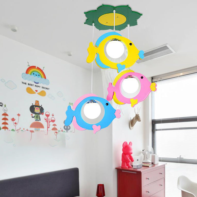 Multi-Color Fish Pendant Light 3 Lights Kids Metal Ceiling Pendant for Cloth Shop Blue-Pink-Yellow Clearhalo 'Ceiling Lights' 'Pendant Lights' 'Pendants' Lighting' 203888_fb7203ea-d0be-4564-99bc-72c7d65f5c51