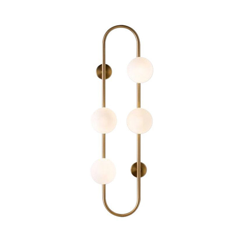 Gold Oblong Sconce Modernity 4 Heads Metal Wall Light Fixture with Orb Milky Glass Shade Clearhalo 'Cast Iron' 'Glass' 'Industrial' 'Modern wall lights' 'Modern' 'Tiffany' 'Traditional wall lights' 'Wall Lamps & Sconces' 'Wall Lights' Lighting' 2038930