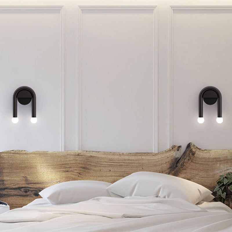 U-Shaped Wall Light Fixture Contemporary Metallic 2-Light Black Wall Mounted Lighting with Ball Opal Glass Shade Black Clearhalo 'Cast Iron' 'Glass' 'Industrial' 'Modern wall lights' 'Modern' 'Tiffany' 'Traditional wall lights' 'Wall Lamps & Sconces' 'Wall Lights' Lighting' 2038943