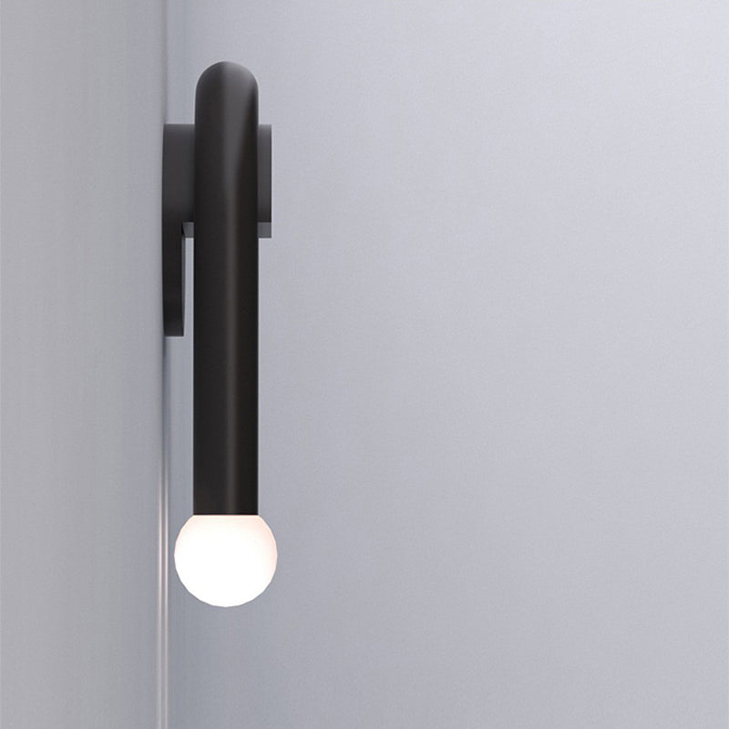 U-Shaped Wall Light Fixture Contemporary Metallic 2-Light Black Wall Mounted Lighting with Ball Opal Glass Shade Clearhalo 'Cast Iron' 'Glass' 'Industrial' 'Modern wall lights' 'Modern' 'Tiffany' 'Traditional wall lights' 'Wall Lamps & Sconces' 'Wall Lights' Lighting' 2038946