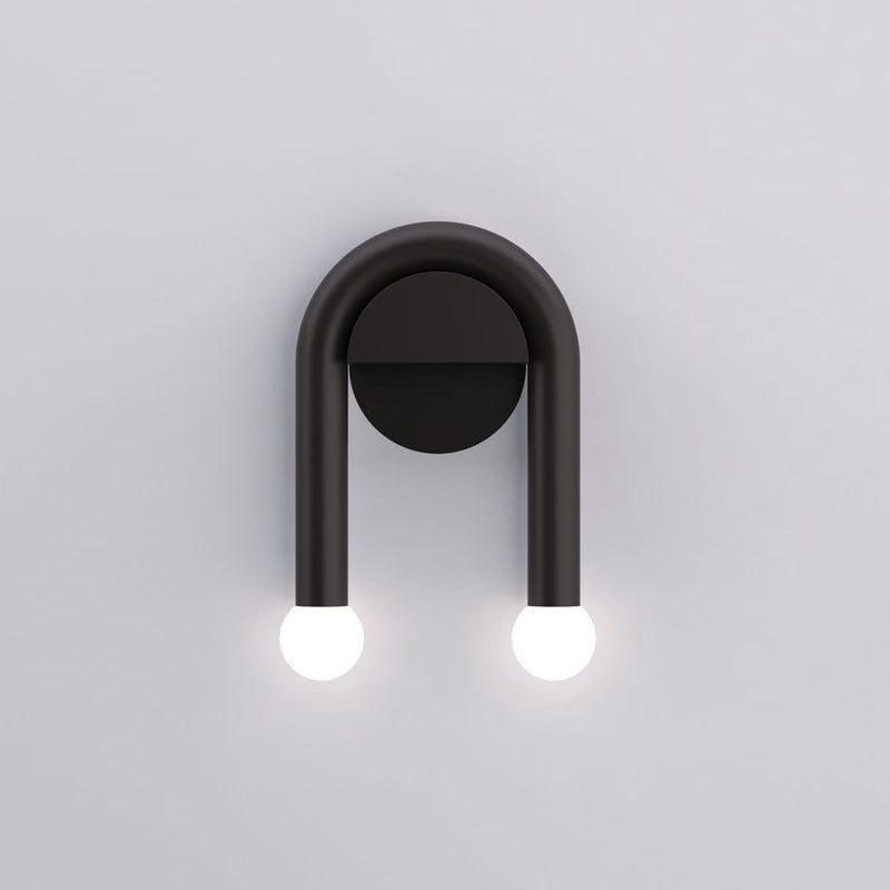 U-Shaped Wall Light Fixture Contemporary Metallic 2-Light Black Wall Mounted Lighting with Ball Opal Glass Shade Clearhalo 'Cast Iron' 'Glass' 'Industrial' 'Modern wall lights' 'Modern' 'Tiffany' 'Traditional wall lights' 'Wall Lamps & Sconces' 'Wall Lights' Lighting' 2038947