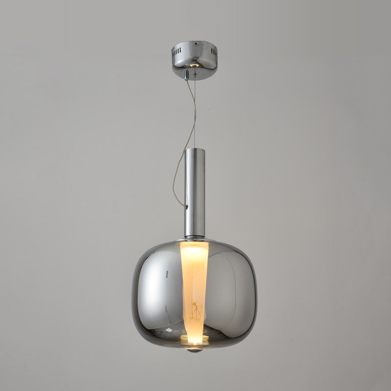 Glass Slender Neck Bottle Suspension Lamp Minimalist 1 Head Pendant Light Kit Chrome Clearhalo 'Ceiling Lights' 'Glass shade' 'Glass' 'Modern Pendants' 'Modern' 'Pendant Lights' 'Pendants' Lighting' 2039028