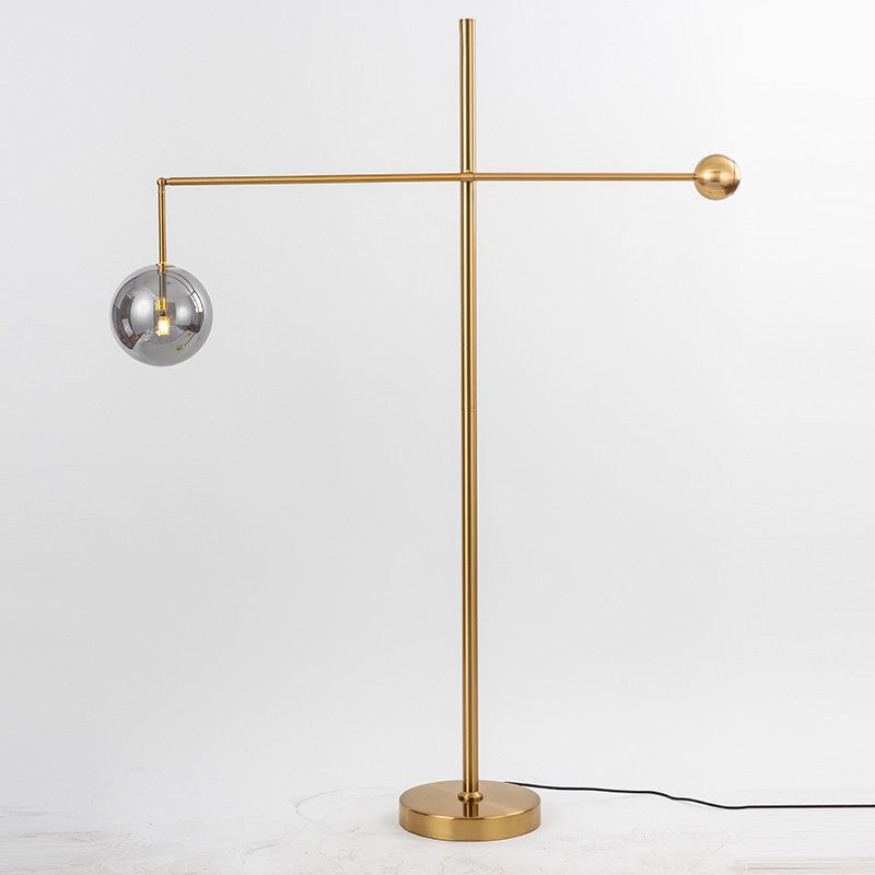 1-Bulb Living Room Floor Lamp Simple Gold Swing Arm Standing Light with Globe Smoke Grey Glass Shade Gold Clearhalo 'Floor Lamps' 'Lamps' Lighting' 2039125