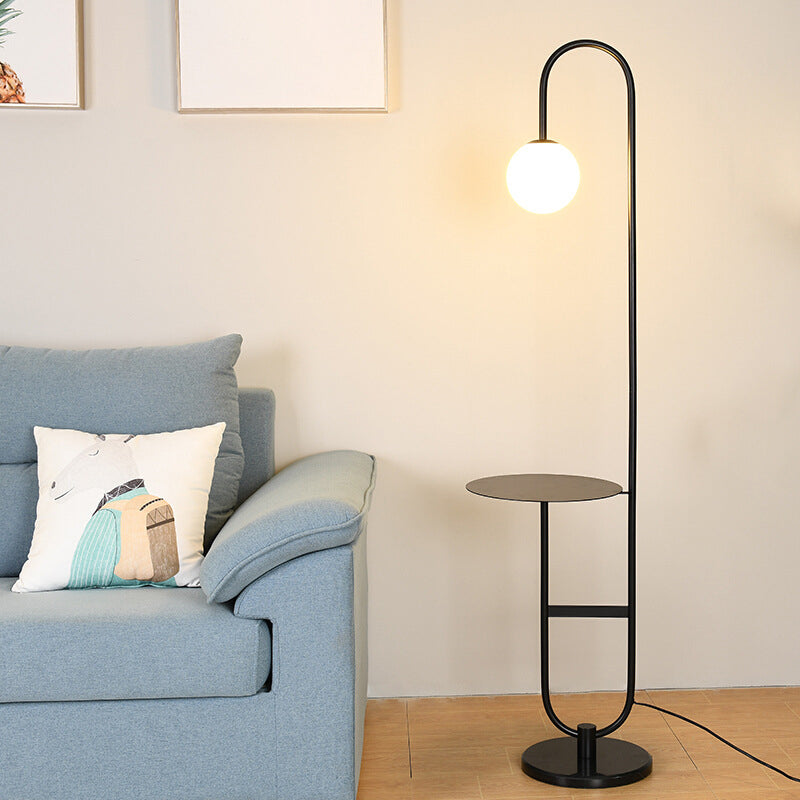 Milky Glass Ball Standing Floor Light Nordic 1 Head Reading Floor Lamp with Tea Table Decoration Black Clearhalo 'Floor Lamps' 'Lamps' Lighting' 2039141