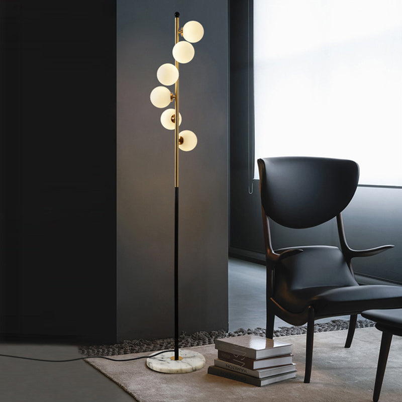 Gold and Black Ball Floor Lighting Minimalist 6-Bulb Cream Glass Standing Floor Lamp with Spiral Design Clearhalo 'Floor Lamps' 'Lamps' Lighting' 2039155