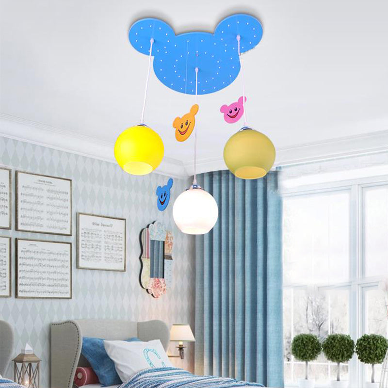 Nursing Room Mouse Pendant Light Wood 3 Lights Modern Style Blue Hanging Light Clearhalo 'Ceiling Lights' 'Pendant Lights' 'Pendants' Lighting' 203916