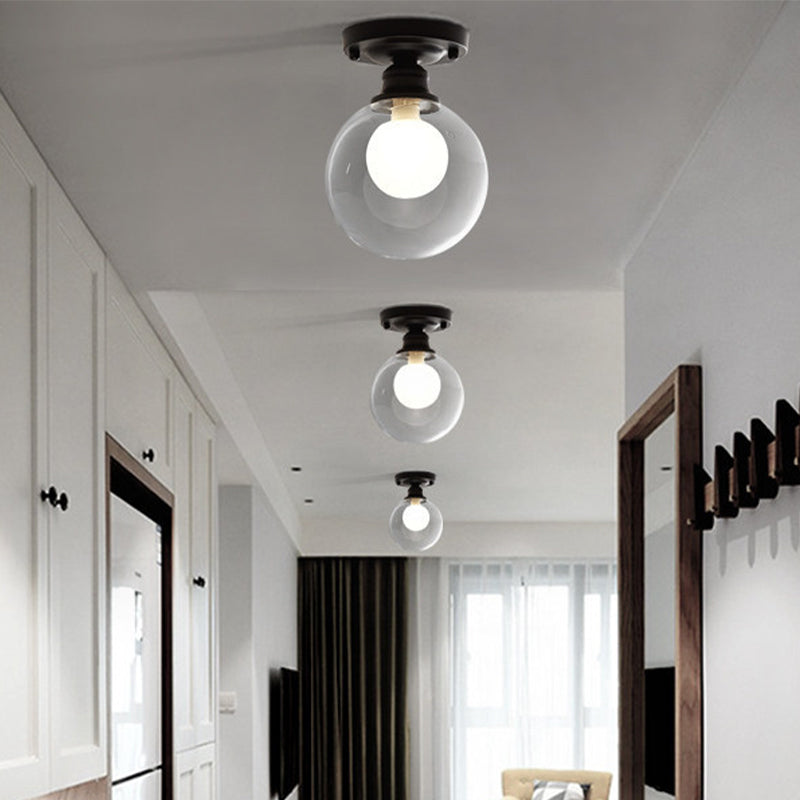 1-Light Corridor Flush Light Fixture Modern Black Flush Mount Lighting with Globe Dual Glass Shade Black A Clearhalo 'Ceiling Lights' 'Close To Ceiling Lights' 'Close to ceiling' 'Flush mount' Lighting' 2039208