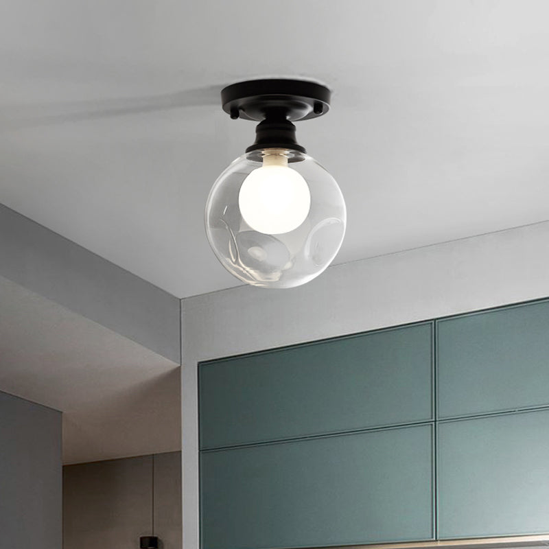 1-Light Corridor Flush Light Fixture Modern Black Flush Mount Lighting with Globe Dual Glass Shade Black C Clearhalo 'Ceiling Lights' 'Close To Ceiling Lights' 'Close to ceiling' 'Flush mount' Lighting' 2039214