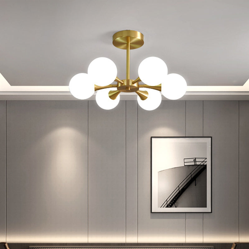 Brass Globe Semi Flush Light Minimalist Glass LED Close to Ceiling Lamp for Bedroom 6 Brass Milk White Clearhalo 'Ceiling Lights' 'Close To Ceiling Lights' 'Close to ceiling' 'Glass shade' 'Glass' 'Semi-flushmount' Lighting' 2039234