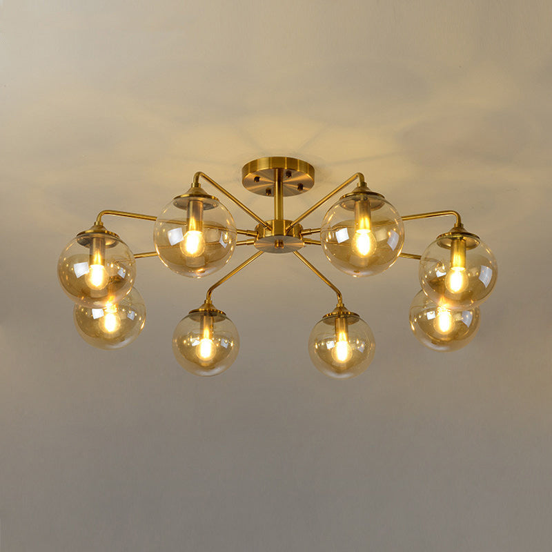 Modern Semi Flush Gold Global Ceiling Light Fixture with Glass Shade for Living Room 8 Gold Amber Clearhalo 'Ceiling Lights' 'Close To Ceiling Lights' 'Close to ceiling' 'Glass shade' 'Glass' 'Semi-flushmount' Lighting' 2039246