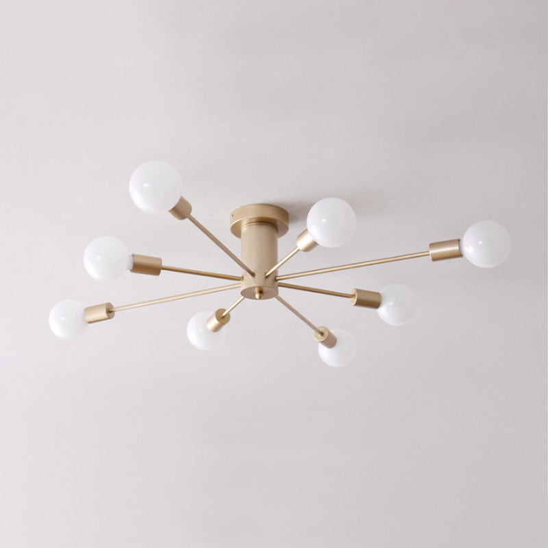 Minimal Sputnik Ceiling Mounted Light Metal Living Room Semi Flush Mount Chandelier Clearhalo 'Ceiling Lights' 'Close To Ceiling Lights' 'Close to ceiling' 'Glass shade' 'Glass' 'Semi-flushmount' Lighting' 2039266