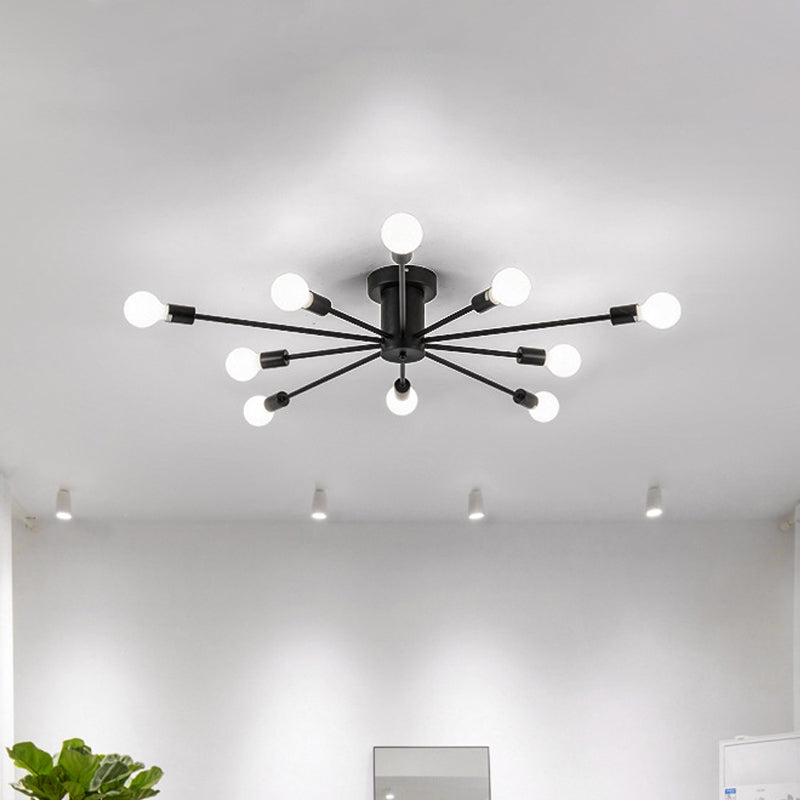 Minimal Sputnik Ceiling Mounted Light Metal Living Room Semi Flush Mount Chandelier Clearhalo 'Ceiling Lights' 'Close To Ceiling Lights' 'Close to ceiling' 'Glass shade' 'Glass' 'Semi-flushmount' Lighting' 2039271