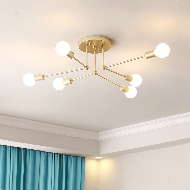 Metal Branching Semi Flush Chandelier Contemporary Ceiling Light Fixture for Living Room 6 Gold Clearhalo 'Ceiling Lights' 'Close To Ceiling Lights' 'Close to ceiling' 'Glass shade' 'Glass' 'Semi-flushmount' Lighting' 2039282