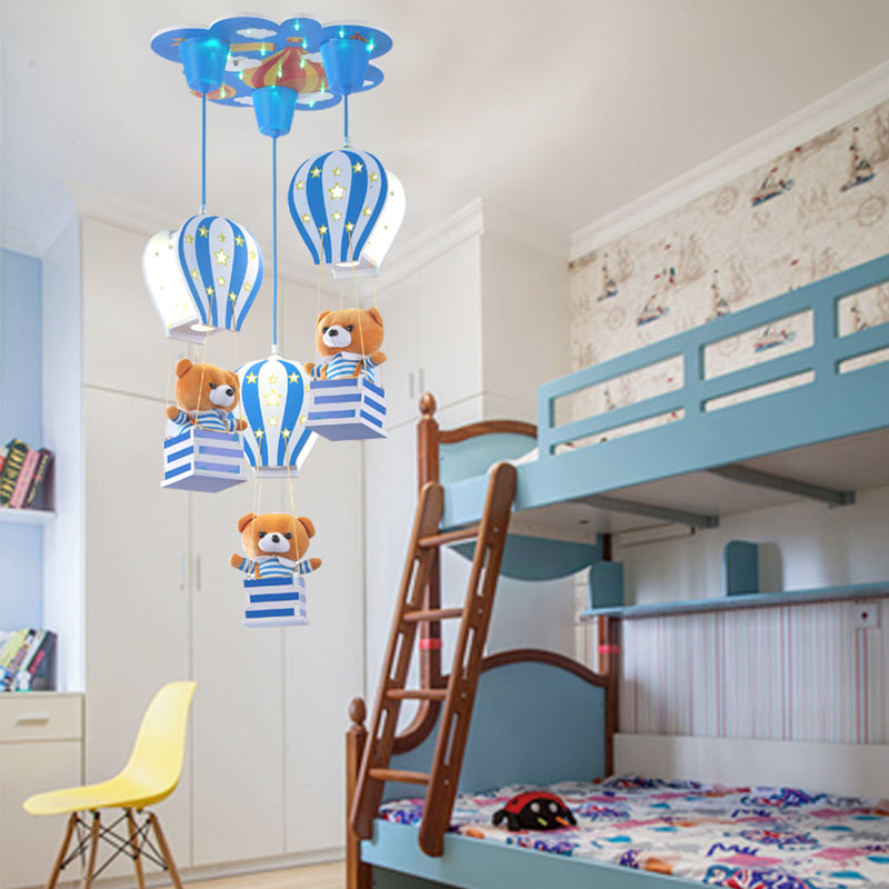 Contemporary Bear Pendant Light Wood 3 Lights Hanging Lamp for Baby Girls Boys Bedroom Clearhalo 'Ceiling Lights' 'Pendant Lights' 'Pendants' Lighting' 203930