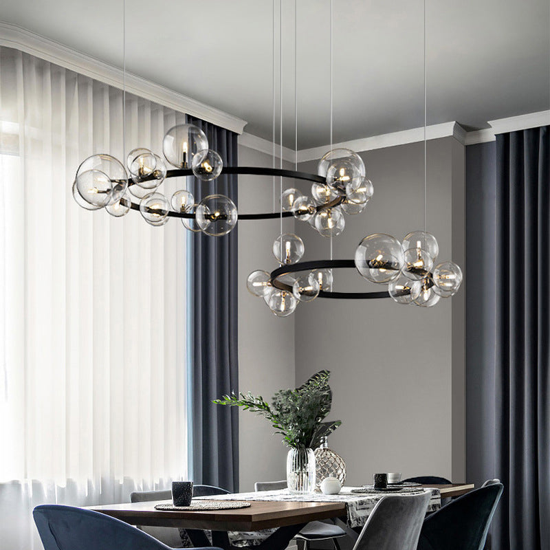 Orb Clear Glass Chandelier Light Minimalist Black Pendant Lighting Fixture for Dining Room Clearhalo 'Ceiling Lights' 'Chandeliers' 'Glass shade' 'Glass' 'Modern Chandeliers' 'Modern' Lighting' 2039464