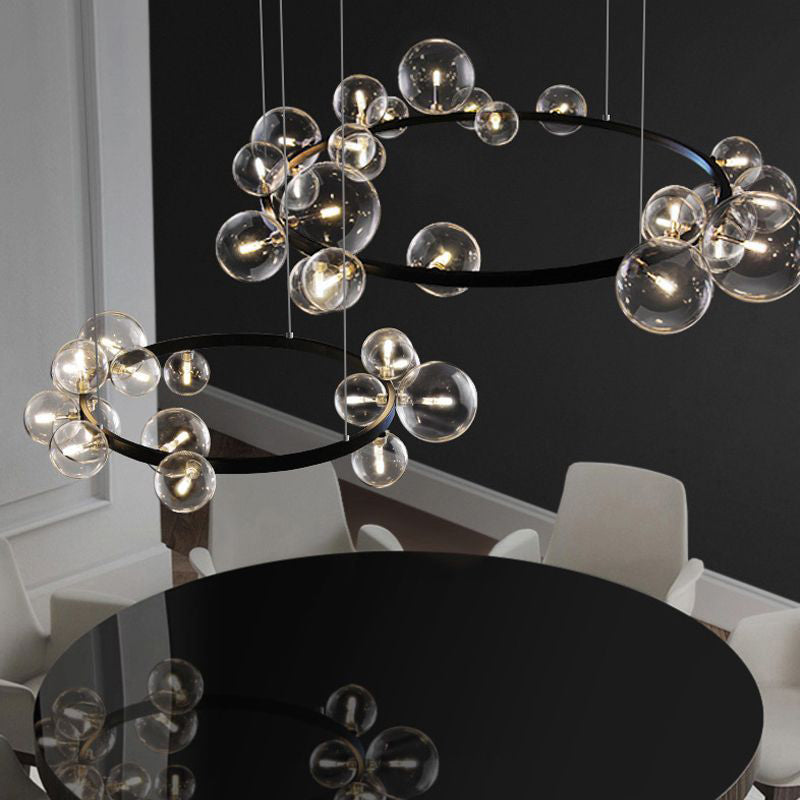 Orb Clear Glass Chandelier Light Minimalist Black Pendant Lighting Fixture for Dining Room Clearhalo 'Ceiling Lights' 'Chandeliers' 'Glass shade' 'Glass' 'Modern Chandeliers' 'Modern' Lighting' 2039465