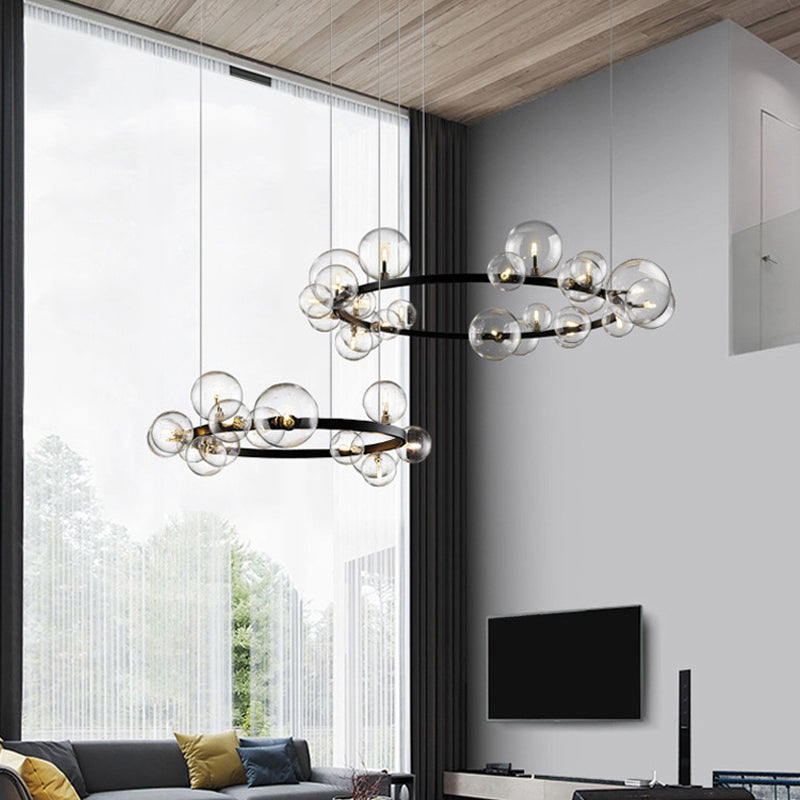 Orb Clear Glass Chandelier Light Minimalist Black Pendant Lighting Fixture for Dining Room Clearhalo 'Ceiling Lights' 'Chandeliers' 'Glass shade' 'Glass' 'Modern Chandeliers' 'Modern' Lighting' 2039466