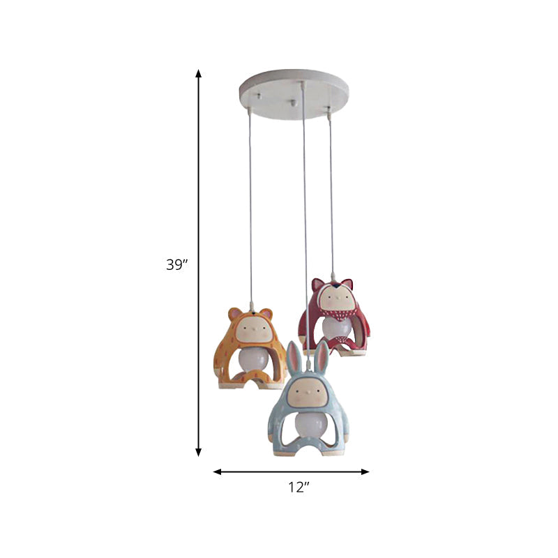 Nordic Style Animals Hanging Pendant Light 3 Lights Resin Pendant Lamp for Baby Bedroom Clearhalo 'Ceiling Lights' 'Pendant Lights' 'Pendants' Lighting' 203947