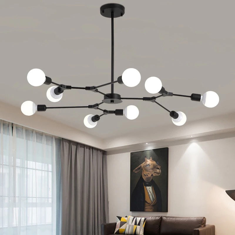 Metal Sputnik Chandelier Modern Pendant Lighting Fixture with Molecular White Glass Shade 9 Black Clearhalo 'Ceiling Lights' 'Chandeliers' 'Glass shade' 'Glass' 'Modern Chandeliers' 'Modern' 'Pendant Lights' Lighting' 2039529