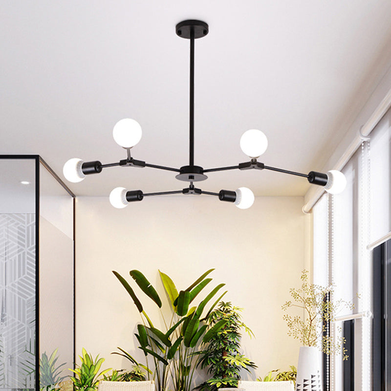 Metal Sputnik Chandelier Modern Pendant Lighting Fixture with Molecular White Glass Shade 6 Black Clearhalo 'Ceiling Lights' 'Chandeliers' 'Glass shade' 'Glass' 'Modern Chandeliers' 'Modern' 'Pendant Lights' Lighting' 2039533