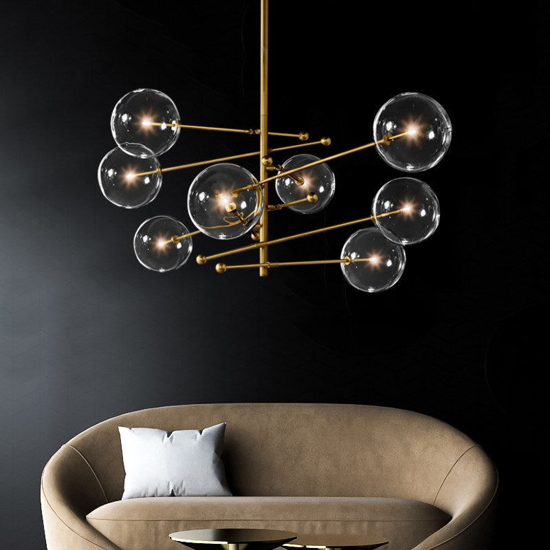 8 Lights Dining Room Chandelier Lamp Simplicity Pendant Lamp with Spherical Clear Glass Shade Clearhalo 'Ceiling Lights' 'Chandeliers' 'Close To Ceiling Lights' 'Glass shade' 'Glass' 'Modern Chandeliers' 'Modern' Lighting' 2039556