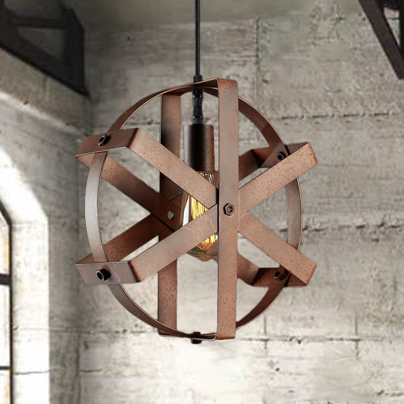 1-Light Round Cage Pendant Light Fixture Rustic Rust Iron Hanging Ceiling Light for Dining Room Clearhalo 'Art Deco Pendants' 'Cast Iron' 'Ceiling Lights' 'Ceramic' 'Crystal' 'Industrial Pendants' 'Industrial' 'Metal' 'Middle Century Pendants' 'Pendant Lights' 'Pendants' 'Tiffany' Lighting' 204058