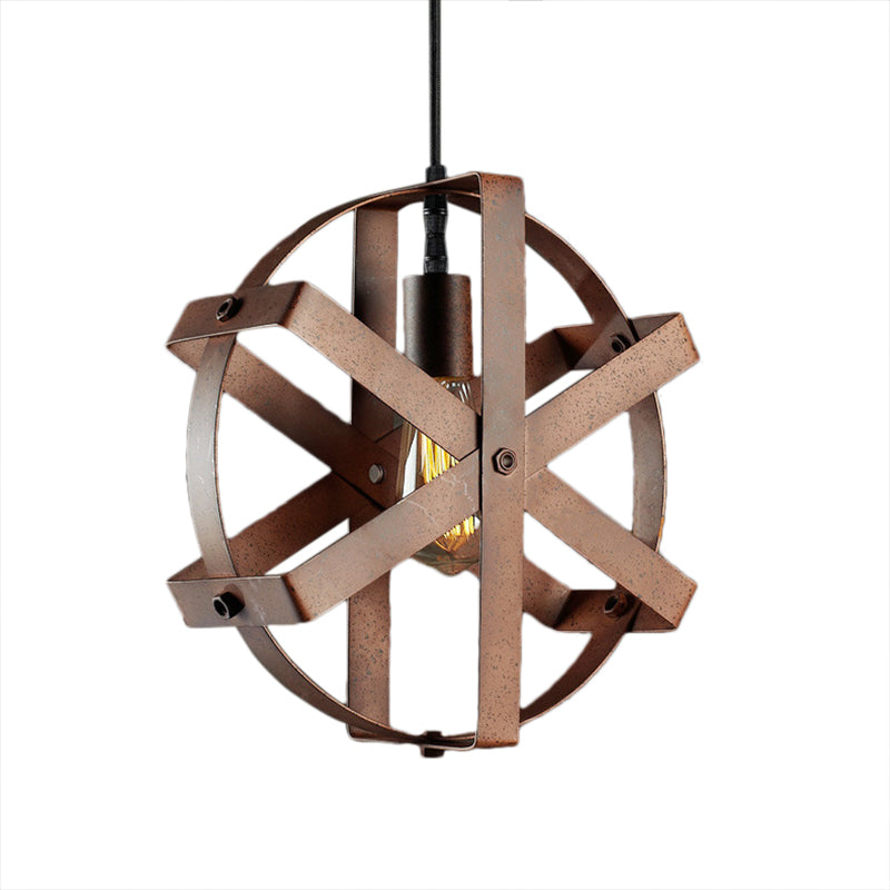 1-Light Round Cage Pendant Light Fixture Rustic Rust Iron Hanging Ceiling Light for Dining Room Clearhalo 'Art Deco Pendants' 'Cast Iron' 'Ceiling Lights' 'Ceramic' 'Crystal' 'Industrial Pendants' 'Industrial' 'Metal' 'Middle Century Pendants' 'Pendant Lights' 'Pendants' 'Tiffany' Lighting' 204059