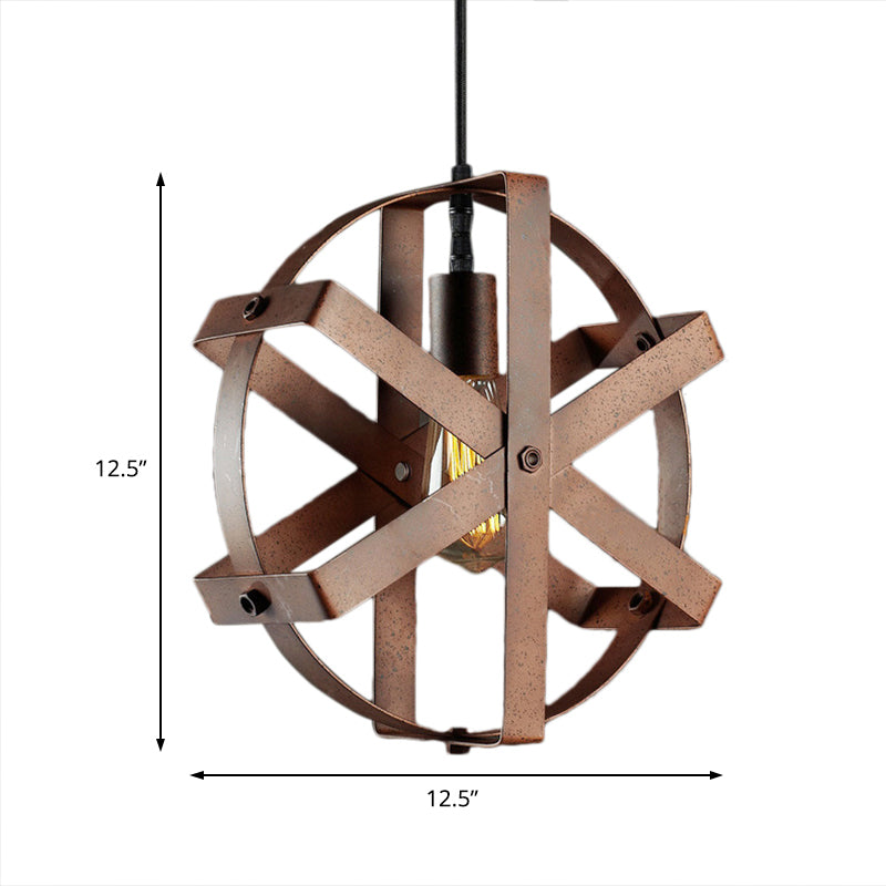 1-Light Round Cage Pendant Light Fixture Rustic Rust Iron Hanging Ceiling Light for Dining Room Clearhalo 'Art Deco Pendants' 'Cast Iron' 'Ceiling Lights' 'Ceramic' 'Crystal' 'Industrial Pendants' 'Industrial' 'Metal' 'Middle Century Pendants' 'Pendant Lights' 'Pendants' 'Tiffany' Lighting' 204060