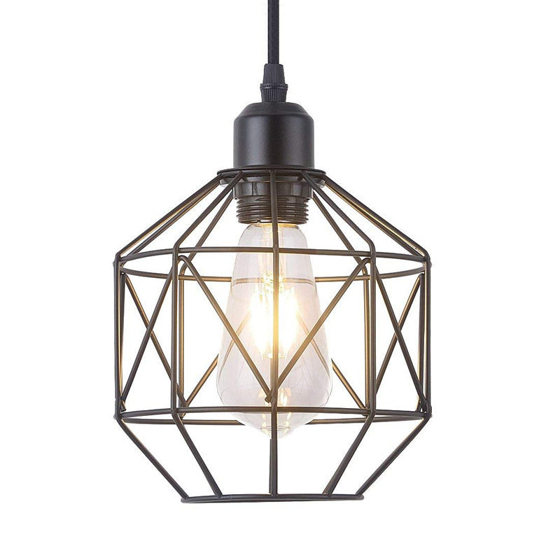 1-Light Prism Cage Pendant Lamp Vintage Black Metal Hanging Light Fixture for Dining Room Clearhalo 'Art Deco Pendants' 'Black' 'Cast Iron' 'Ceiling Lights' 'Ceramic' 'Crystal' 'Industrial Pendants' 'Industrial' 'Metal' 'Middle Century Pendants' 'Pendant Lights' 'Pendants' 'Rustic Pendants' 'Tiffany' Lighting' 204064