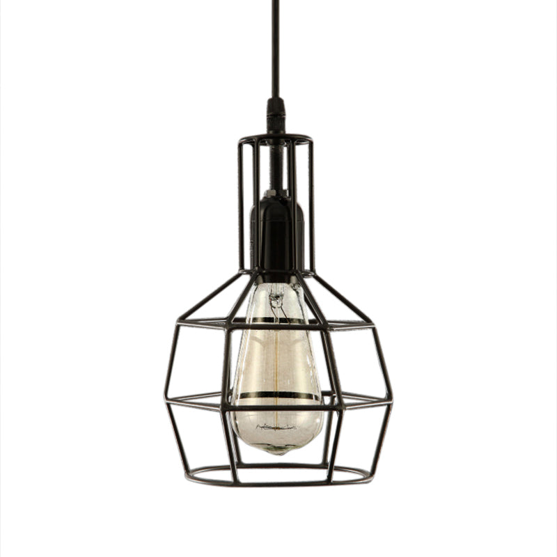 1-Light Prism Cage Pendant Ceiling Light Retro Black Metal Hanging Light Fixture for Living Room Clearhalo 'Art Deco Pendants' 'Black' 'Cast Iron' 'Ceiling Lights' 'Ceramic' 'Crystal' 'Industrial Pendants' 'Industrial' 'Metal' 'Middle Century Pendants' 'Pendant Lights' 'Pendants' 'Rustic Pendants' 'Tiffany' Lighting' 204078