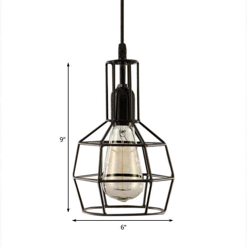 1-Light Prism Cage Pendant Ceiling Light Retro Black Metal Hanging Light Fixture for Living Room Clearhalo 'Art Deco Pendants' 'Black' 'Cast Iron' 'Ceiling Lights' 'Ceramic' 'Crystal' 'Industrial Pendants' 'Industrial' 'Metal' 'Middle Century Pendants' 'Pendant Lights' 'Pendants' 'Rustic Pendants' 'Tiffany' Lighting' 204079