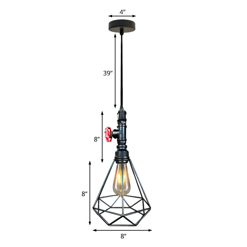 1-Light Hanging Ceiling Light Village Diamond Metal Cage Wrought Iron Pendant Light Fixture in Black/Weathered Copper/Gold for Living Room Clearhalo 'Art Deco Pendants' 'Black' 'Cast Iron' 'Ceiling Lights' 'Ceramic' 'Crystal' 'Industrial Pendants' 'Industrial' 'Metal' 'Middle Century Pendants' 'Pendant Lights' 'Pendants' 'Rustic Pendants' 'Tiffany' Lighting' 204174