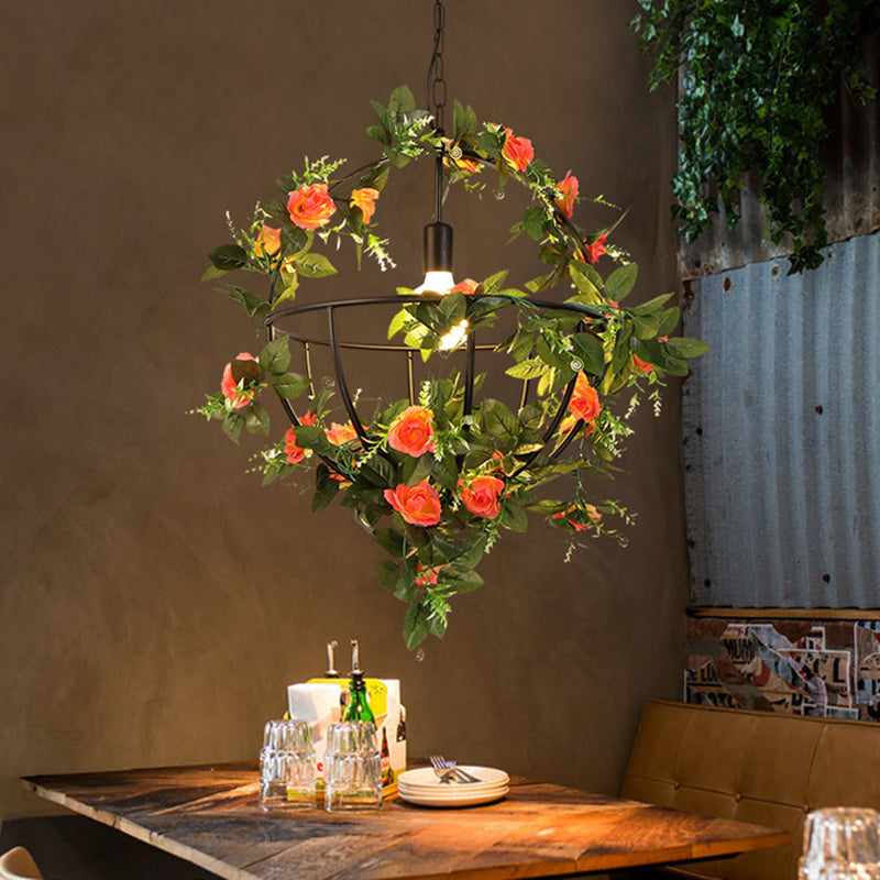 1-Light Hanging Pendant Light with Flower Basket Iron Contemporary Restaurant Light Fixture in Black Black Clearhalo 'Art Deco Pendants' 'Black' 'Cast Iron' 'Ceiling Lights' 'Ceramic' 'Crystal' 'Industrial Pendants' 'Industrial' 'Metal' 'Middle Century Pendants' 'Pendant Lights' 'Pendants' 'Rustic Pendants' 'Tiffany' Lighting' 204228